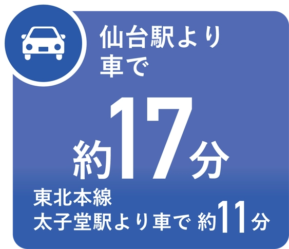 仙台駅より車で約17分、東北本線太子堂駅より車で約11分
